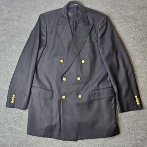 Brooks Brothers VTG Mens Double Breasted Blazer Gold Button Size 43L Navy Blue